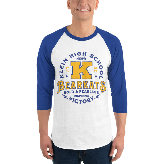 Man wearing Klein High School Bearkats Unisex 3/4 Sleeve Raglan T-shirt 206