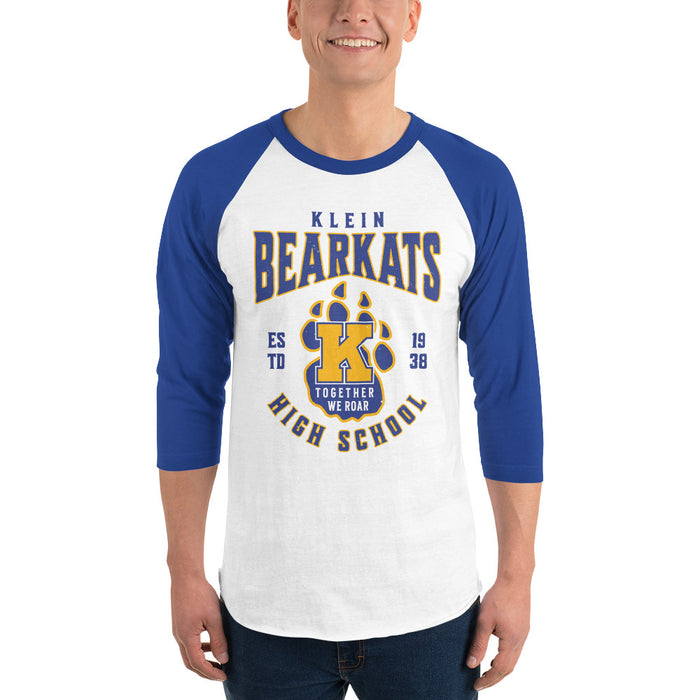 Man wearing Klein High School Bearkats Unisex 3/4 Sleeve Raglan T-shirt 213