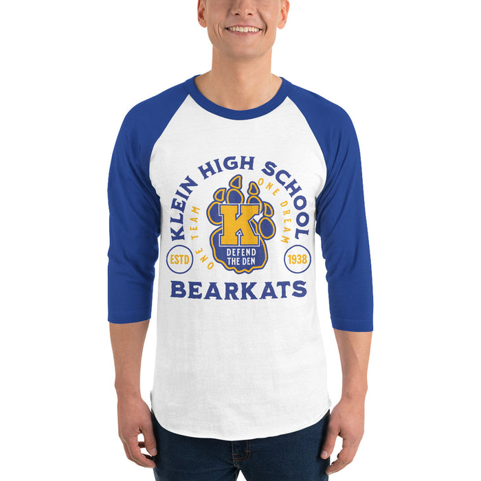 Man wearing Klein High School Bearkats Unisex 3/4 Sleeve Raglan T-shirt 208