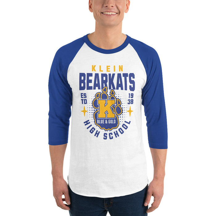 Man wearing Klein High School Bearkats Unisex 3/4 Sleeve Raglan T-shirt 204