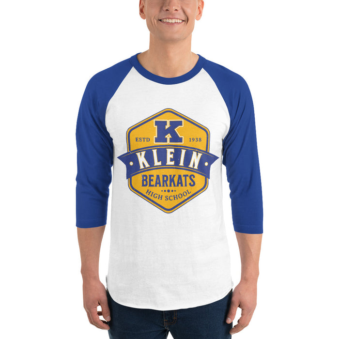 Man wearing Klein High School Bearkats Unisex 3/4 Sleeve Raglan T-shirt 209