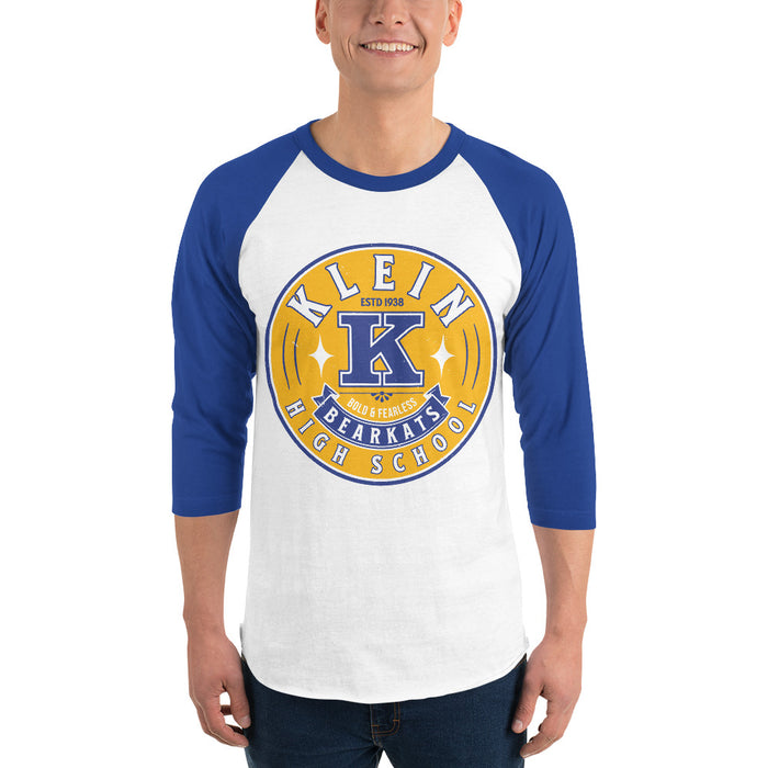 Man wearing Klein High School Bearkats Unisex 3/4 Sleeve Raglan T-shirt 215