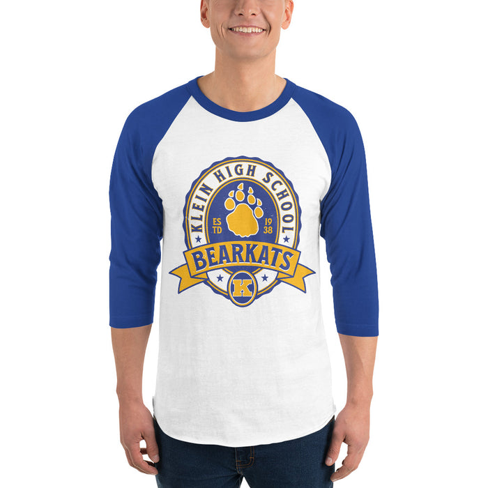 Man wearing Klein High School Bearkats Unisex 3/4 Sleeve Raglan T-shirt 212