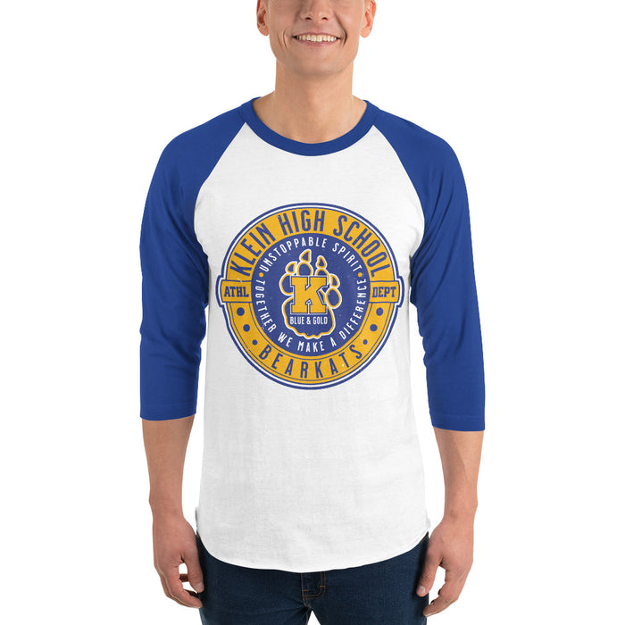 Man wearing Klein High School Bearkats Unisex 3/4 Sleeve Raglan T-shirt 224