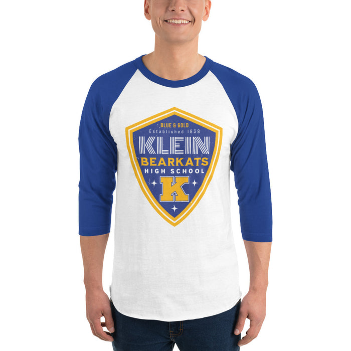 Man wearing Klein High School Bearkats Unisex 3/4 Sleeve Raglan T-shirt 225