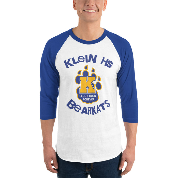Man wearing Klein High School Bearkats Unisex 3/4 Sleeve Raglan T-shirt 228