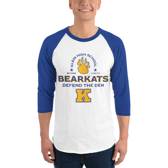 Man wearing Klein High School Bearkats Unisex 3/4 Sleeve Raglan T-shirt 222