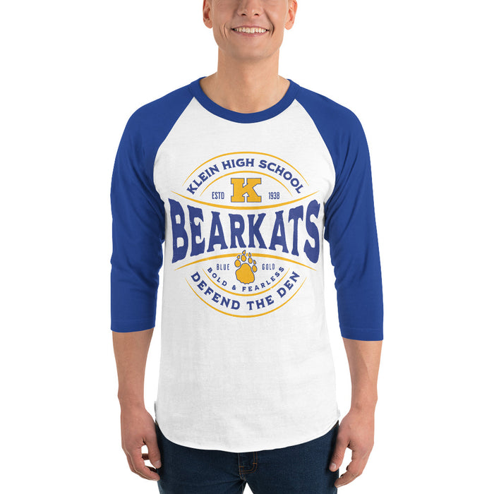 Man wearing Klein High School Bearkats Unisex 3/4 Sleeve Raglan T-shirt 218