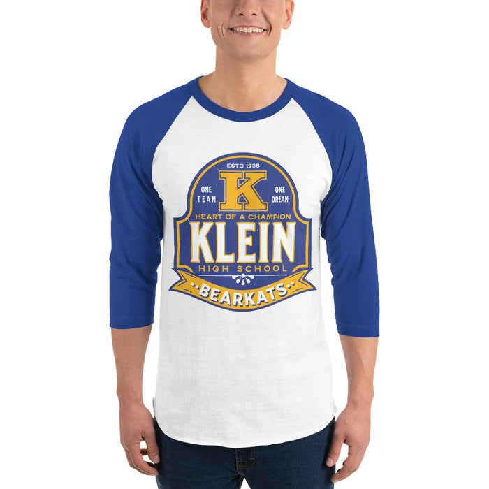Man wearing Klein High School Bearkats Unisex 3/4 Sleeve Raglan T-shirt 219