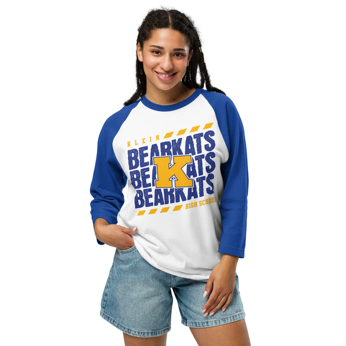 Woman wearing Klein High School Bearkats Unisex 3/4 Sleeve Raglan T-shirt 223