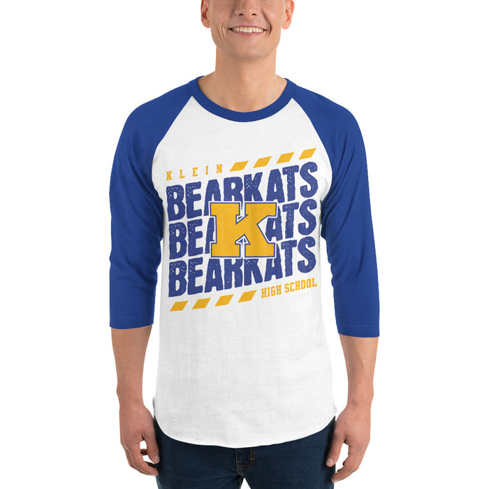 Man wearing Klein High School Bearkats Unisex 3/4 Sleeve Raglan T-shirt 223