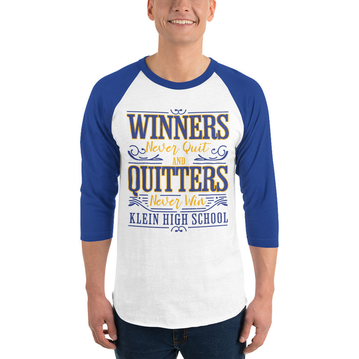Man wearing Klein High School Bearkats Unisex 3/4 Sleeve Raglan T-shirt 237