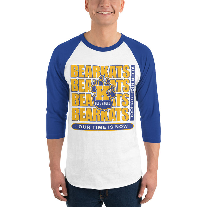 Man wearing Klein High School Bearkats Unisex 3/4 Sleeve Raglan T-shirt 235