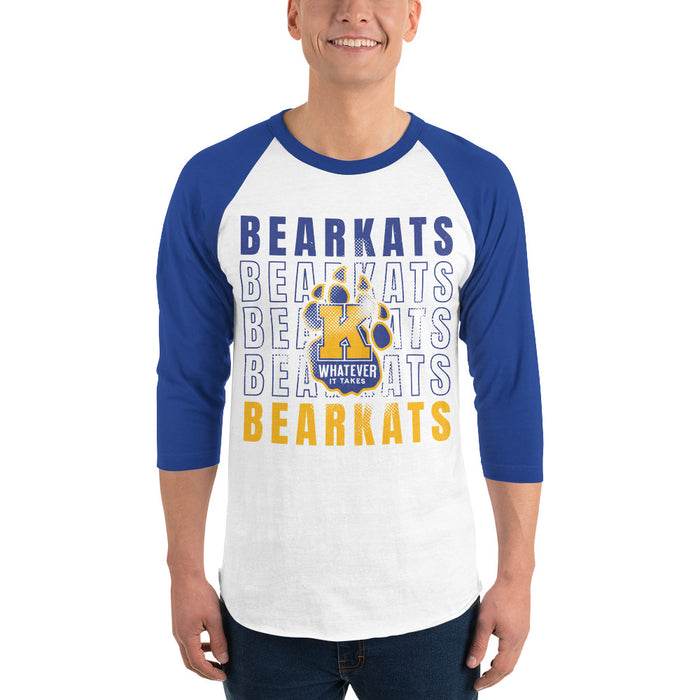 Man wearing Klein High School Bearkats Unisex 3/4 Sleeve Raglan T-shirt 233