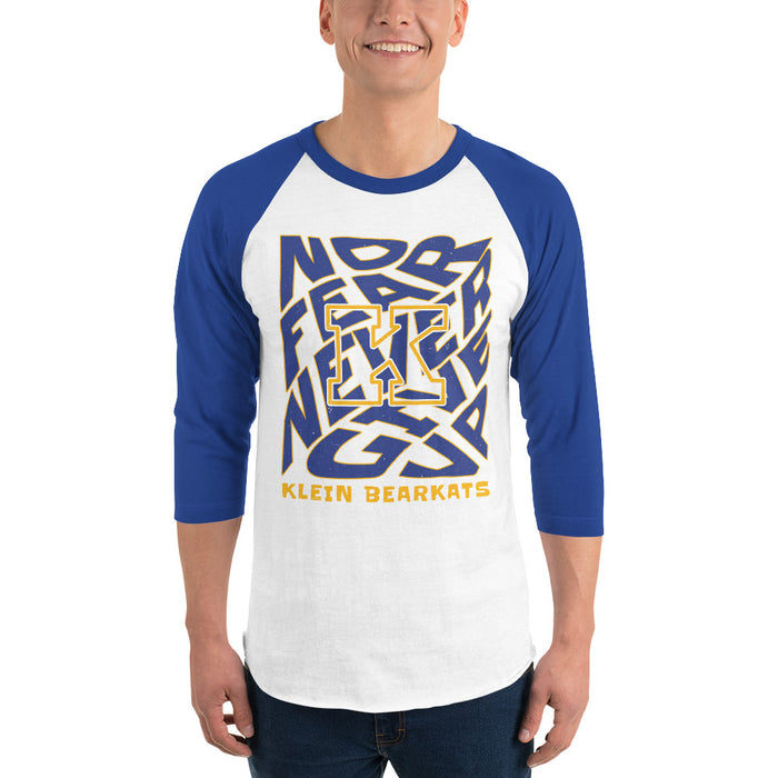 Man wearing Klein High School Bearkats Unisex 3/4 Sleeve Raglan T-shirt 236