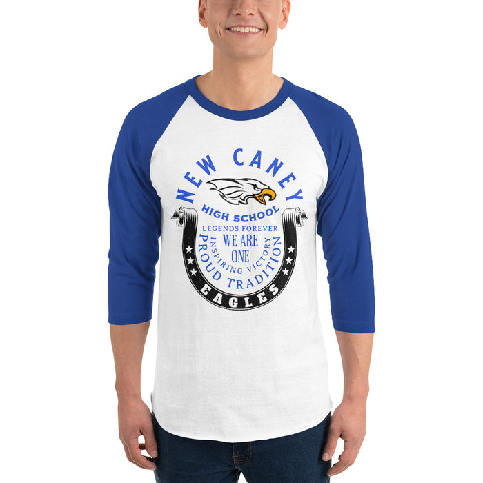 Man wearing New Caney High School Eagles Unisex 3/4 sleeve Raglan T-shirt 229