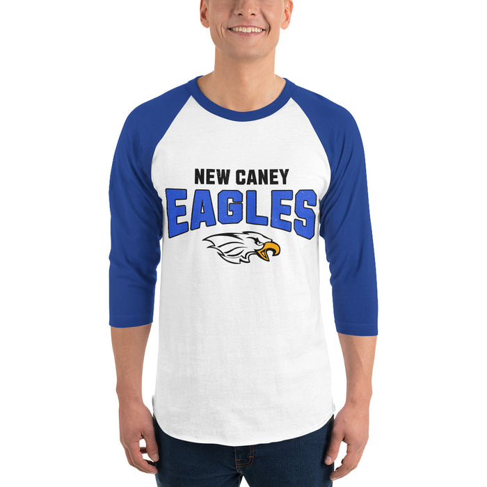 Man wearing New Caney High School Eagles Unisex 3/4 sleeve Raglan T-shirt 234