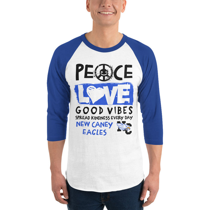 Man wearing New Caney High School Eagles Unisex 3/4 sleeve Raglan T-shirt 240