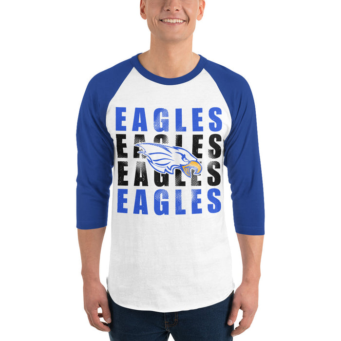 Man wearing New Caney High School Eagles Unisex 3/4 sleeve Raglan T-shirt 233