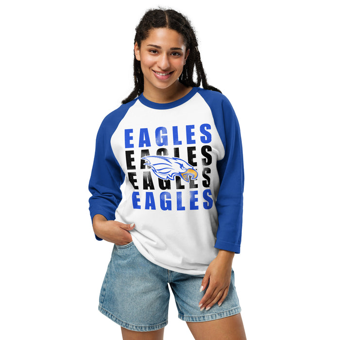 Woman wearing New Caney High School Eagles Unisex 3/4 sleeve Raglan T-shirt 233