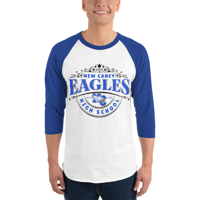 Man wearing New Caney High School Eagles Unisex 3/4 sleeve Raglan T-shirt 211