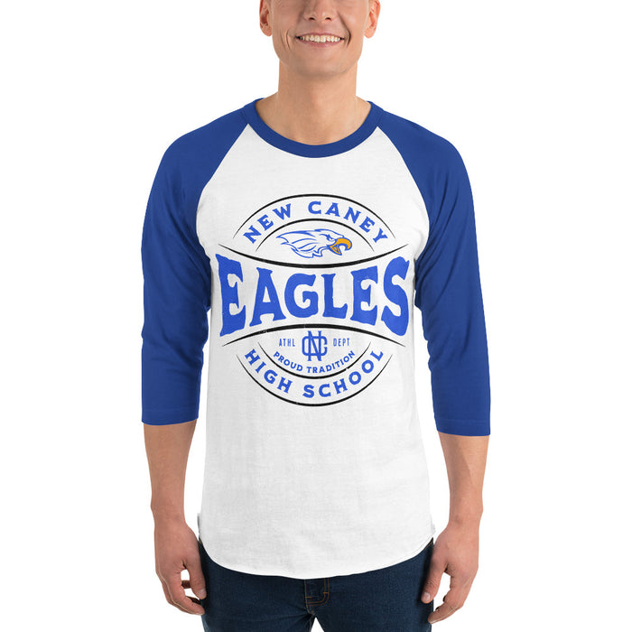 Man wearing New Caney High School Eagles Unisex 3/4 sleeve Raglan T-shirt 218