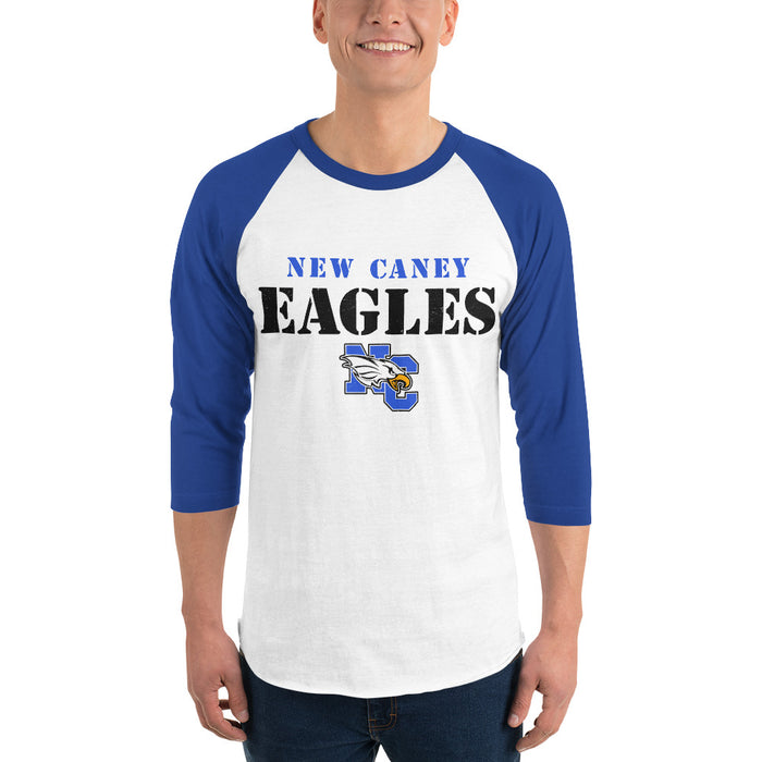 Man wearing New Caney High School Eagles Unisex 3/4 sleeve Raglan T-shirt 017