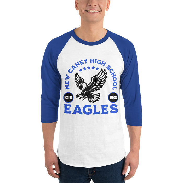 Man wearing New Caney High School Eagles Unisex 3/4 sleeve Raglan T-shirt 208
