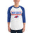 Man wearing Oak Ridge High School War Eagles Unisex 3/4 sleeve Raglan T-shirt 049 royal