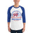 Man wearing Oak Ridge High School War Eagles Unisex 3/4 sleeve Raglan T-shirt 208 royal