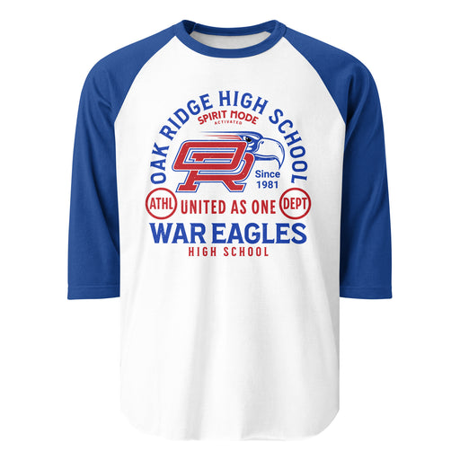 Oak Ridge High School War Eagles Unisex 3/4 sleeve Raglan T-shirt 208 royal