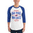 Man wearing Oak Ridge High School War Eagles Unisex 3/4 sleeve Raglan T-shirt 210 royal