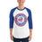 Man wearing Oak Ridge High School War Eagles Unisex 3/4 sleeve Raglan T-shirt 203 royal