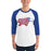 Man wearing Oak Ridge High School War Eagles Unisex 3/4 sleeve Raglan T-shirt 200 royal