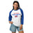 Woman wearing Oak Ridge High School War Eagles Unisex 3/4 sleeve Raglan T-shirt 017 - Royal