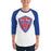Man wearing Oak Ridge High School War Eagles Unisex 3/4 sleeve Raglan T-shirt 225 royal