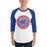 Man wearing Oak Ridge High School War Eagles Unisex 3/4 sleeve Raglan T-shirt 224 royal