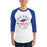 Man wearing Oak Ridge High School War Eagles Unisex 3/4 sleeve Raglan T-shirt 214 royal