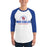 Man wearing Oak Ridge High School War Eagles Unisex 3/4 sleeve Raglan T-shirt 222 royal