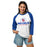 Woman wearing Oak Ridge High School War Eagles Unisex 3/4 sleeve Raglan T-shirt 222 royal