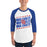 Man wearing Oak Ridge High School War Eagles Unisex 3/4 sleeve Raglan T-shirt 223 royal
