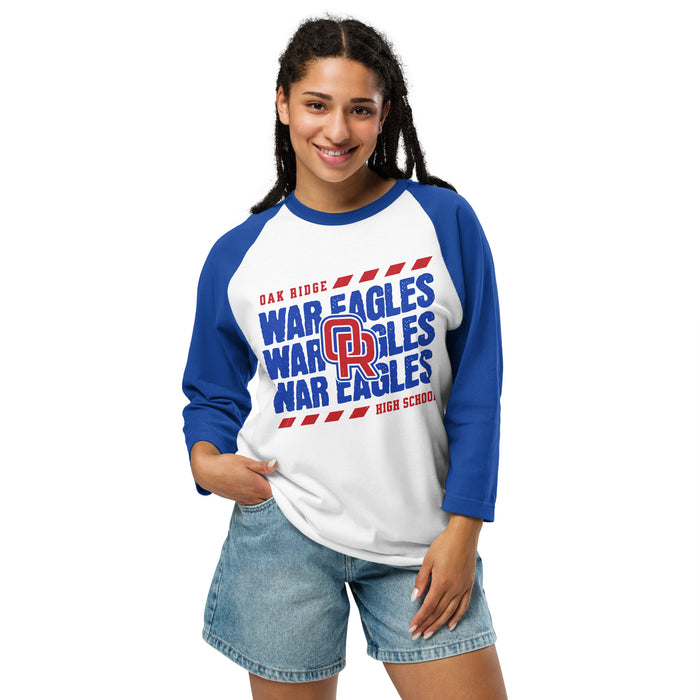 Woman wearing Oak Ridge High School War Eagles Unisex 3/4 sleeve Raglan T-shirt 223