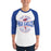 Man wearing Oak Ridge High School War Eagles Unisex 3/4 sleeve Raglan T-shirt 218 royal