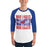 Man wearing Oak Ridge High School War Eagles Unisex 3/4 sleeve Raglan T-shirt 233 royal