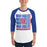 Man wearing Oak Ridge High School War Eagles Unisex 3/4 sleeve Raglan T-shirt 235 royal