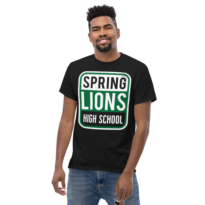 Man wearing Spring High School Lions Black Classic Unisex T-shirt 001