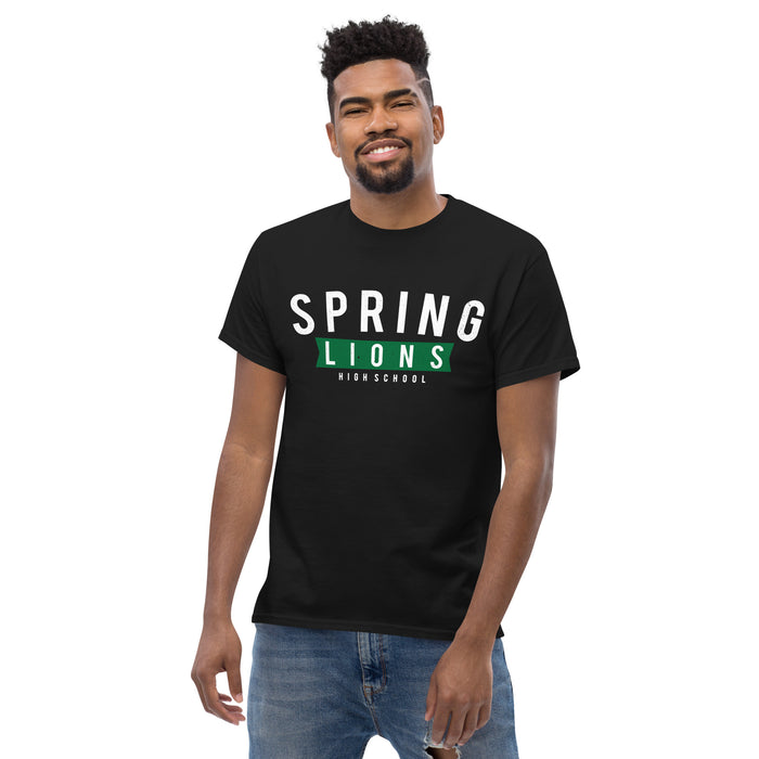 Man wearing Spring High School Lions Black Classic Unisex T-shirt 021