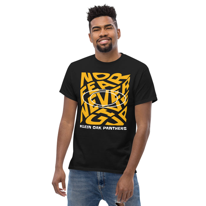 Man wearing Klein Oak High School Panthers Classic Unisex Black T-shirt 236