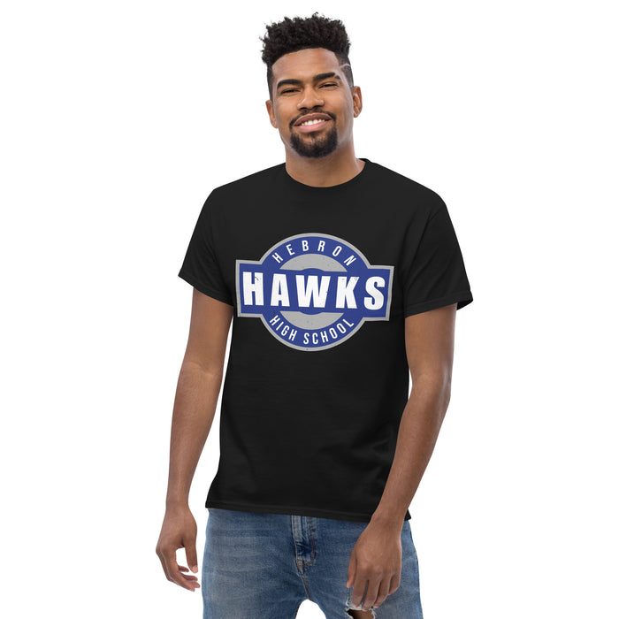 Front view of Hebron High School Hawks Black Classic Unisex T-shirt 011
