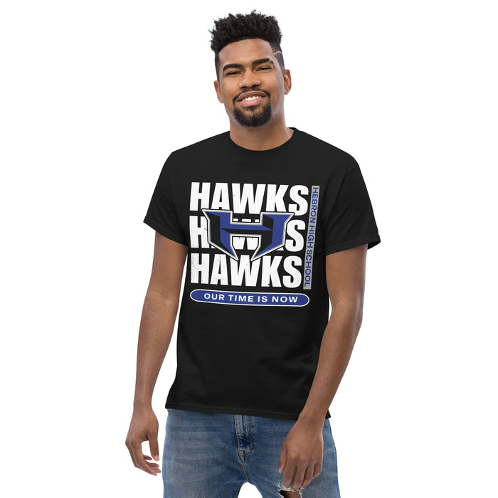 Front view of Hebron High School Hawks Black Classic Unisex T-shirt 235